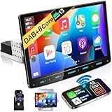 URVOLAX Android 13 Autoradio mit Bildschirm, 10.1 Zoll Wireless CarPlay Apple Android Auto Navi DAB+ 1 Din Radio Bluetooth Car Play Touch Display Monitor 8 Core 32G WiFi 4G GPS Rückfahrkamera