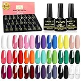 YSUVIN 23 Stück Gel Nagellack, UV Nagellack & Unterlack & Überlack, Weiß Pink Lila Blau Grün Orange Grau Schwarz Braun Tränken Sie den UV-Nagellack für Anfänger DIY Nail Art Maniküre Salon, 8ML