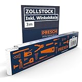 Presch Zollstock 3m mit Winkelfunktion - Holz - Blau - Große & sehr gut lesbare Zahlen - Exaktes Einrasten - Meterstab, Messstab, Metermaß, Gliedermaßstab, 3 meter Zollstock mit Werkzeugmuster