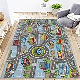 Capslpad Autoteppich Kinder 100x160cm rutschfest Kinderteppich Stadtplan Interaktive Spielteppich Waschbar Kreativ Pädagogisch Spielmatte für Kinder Teenager Kinderzimmer Spielzimmer Dekor,Hellblau