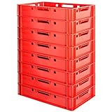 8 Stück E1 Fleischkisten Rot Kisten Eurobox Lebensmittelecht Metzgerkiste Box Aufbewahrungsbox Kunststoff Wanne Plastik Stapelbar Lagerkisten 60 x 40 Kingpower
