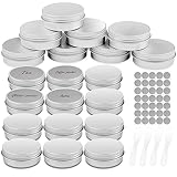 Firschoie 20 Stück Aluminium Leer Döschen, Tiegel 20ml Cremedose Leerdose mit Schraubverschluss, Döschen Mit 28 runden Aufklebern und 4 Spatel, Ideal für Make-up, Cremes, Lotionen, Minikerzen(Silber)