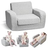 KidBloom 3 in 1 Kindersofa mit Schlaffunktion, Plüsch Kindersofa Ausklappbar, Ergonomischer Kindersessel ab 1 2 3 Jahr
