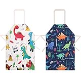 umorismo 2 Packung Schürze Kinder, Dinosaurier Kinderschürze Kinder Verstellbare Kochschürze Kinder Wasserdichte Mit Tasche Für Mädchen Und Jungen Zum Backen, Garten, Grill