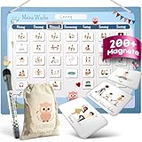 Wochenplaner Kinder - Montessori Magnettafel, 211 Magnete, beschreib- & abwischbar - Wochenplan Kinder fördert Selbstständigkeit & Struktur - Wochenplaner magnetisch mit Zubehör