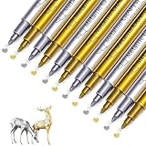 Gurxi Metallic Stifte Acrylstifte Permanent Marker Wasserfest 12Stk Glitzer Gelstifte Lackstift Gold Stift Textilstifte Acrylmarker Gold Silber für Steine Keramik Holz Metall Papier Kunststoff Leder