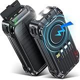 26800mAh Wireless Powerbank mit 4 Kabeln, 30W USB C Solar Power Bank Schnellladefunktion tragbares Ladegerät 7 Ausgänge, Externer Akku mit SOS Taschenlampe für Handy Tablets Outdoor Camping