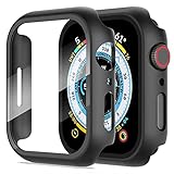 Diruite 2-Stück Hülle für Apple Watch Series 9/8/7 45mm Hartglas Schutzhülle Hard PC Ultradünne Glas Schutz Case Rundum Displayschutz,Schwarz,45mm