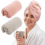 Pruhofan Haarturban Mikrofaser Handtuch Haare schnelltrocknendes Handtuch Haare Turban Handtuch mit Knopf,Microfaser Handtuch für die Haare,Haarturban Schnelltrocknend für Alle Haartypen(2pcs)