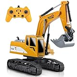 FUYLEY Ferngesteuerter Spielzeugbagger, 2,4 GHz RC Bagger für Jungen im Alter von 3 4 5 6 7 8 Jahren, 1:24 LKW für Jungen mit Metallschaufel, Lichter und Geräusche, 680° Rotation