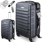 KESSER® Reisekoffer Mittlerer Hartschalen-Koffer Inkl. Kofferwaage + Gepäckanhänger | Trolley Gepäck Rollkoffer Zahlenschloss 4 Rollen ABS-Hartschale Teleskopgriff (66x45x28cm / 84 Liter Anthrazit)