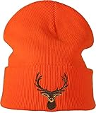 Baddery Jäger Mütze - Hirsch - Jagd Geschenke für Männer & Frauen - Outdoor Strickmütze - Jagdbekleidung Herren (One Size - Signal Orange)