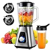 GDOR 1200W Standmixer Professional 2-1Mixer Smoothie Maker Combo 1,5L Glasbehälter Hochleistungsmixer mit 650ml Reisebecher 3Gang-Standmixer Glas Stand Mixer für Smoothies Shakes Frozen Drinks Saucen