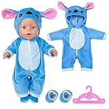 Puppenkleidung Outfits Latzhose für 14-17 Zoll Baby Puppen, Puppenkleidung mit Aufhänger Socken, Blaue Puppenkleidung für 35-45 cm Neugeborene Baby Puppen Mädchen Geburtstag