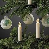 Hellum Baumkerzen LED kabellos 20x warmweiß mit Fernbedienung elfenbein Wachstropfen für innen, batteriebetrieben 14x2cm Christbaumkerzen Lichterkette ohne Kabel, LED Kerzen Weihnachtsbaum 151725