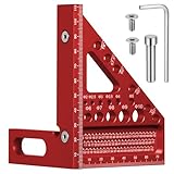 Fentar 3D Gehrungswinkel, 22,5-90° Kombinationswinkel aus Aluminiumlegierung, Präziser Zimmermannswinkel, Speed Square Schreinerwinkel mit 11 Bohrlöchern, Anreißwerkzeug Winkelmesser für Tischler, Rot