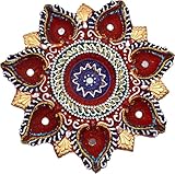 Buntes Diya Thali für Diwali-Dekorationen, Diyas für Deepawali-Rückgabe-Geschenke, Heimdekor-Lichter, Tonschalen für Pooja, handgefertigte Terrakotta-Erdvilakku-Mitti-Ölplatte mit Baumwolldochten