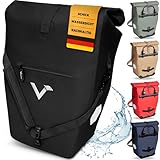 Valkental® Große & wasserdichte Gepäckträgertasche [28L] Abschließbare Befestigung [PVC frei] Fahrradtasche für Gepäckträger mit großen Reflektoren - Inkl. Tragegurt & Innenfächer - Geprüfte Qualität