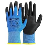 KAYGO Arbeitshandschuhe für Herren Damen 12 Paar, PU beschichtet Schutzhandschuhe, antirutsch Grip an Handflächen und Fingern, Geeignet für allgemeine Arbeit Lager DIY, KG11P (Blau, L, Gr 9)