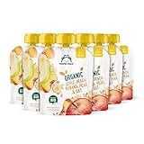 Amazon-Marke: Mama Bear Quetschie Bio Apfel, Pfirsich, Banane, Birne und Haferflockenl, Vegetarisch, 90g (6er-Pack)