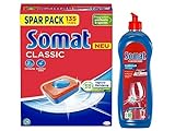 Somat Classic Spülmaschinen Tabs(135 Tabs), kraftvolle Reinigung, strahlend sauberes& Somat Klarspüler, Extra-Trocken Effekt, Extra-Glanz | 750 ml (1er Pack)