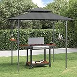 Homgoday Grillpavillon mit Seitenregalen Grillüberdachungen BBQ Pavillon Gartenpavillon Grillzelt Grillunterstand für Garten, AußenbereichAnthrazit 240x150x243 cm Stahl