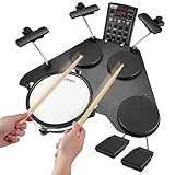 LEKATO E-Drum-Set, Elektronisches Schlagzeug für Anfänger, mit Mesh-Pad, 220+ Sounds, USB MIDI,2 Pedalen, Tragbares E-Schlagzeug Set mit Tragetasche (Schwarz)