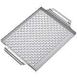 onlyfire Grillschale Edelstahl, Grillkorb mit Tragegriffen, Rechteckiger Grillschale für Weber 6435 Ersatzzubehör, Grillpfanne Gasgrill für Gemüse, Fleisch, Grill Zubehör, 44,2 x 30 x 3,8 cm