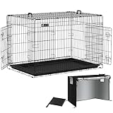 VOUNOT Hundekäfig Klappbar mit Abdeckung, Hundebox Auto Hundetransportkäfig mit Doppeltüren, 2 Transportgriffen & Bodenschale, XXL 122 x 75 x 81 cm, Schwarz