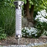 Gravidus Solar Thermometer mit Erdspieß und LED-Beleuchtung, wetterfest, Temperaturanzeige in Celsius & Fahrenheit, IP44, Ø 9 x H 59 cm