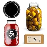 KADAX Einmachgläser 5L mit fi100 mm Schraubdeckel, Große Gläser mit Deckel, Gurkenglas zum Einkochen, Fermentieren & Einlegen, Einkochglas für Gurken, Sauerkraut (Schwarz, 1 Stück)