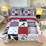 Gusuhome Baseball-Sport-Bettwäsche-Set für Jungen, Doppelbett, 7-teiliges Bett in einer Tasche, 3D-Fußball, Fußball, Patchwork-Bettwäsche-Set für Kinder und Jugendliche (1 Bettdecke, 1 Bettlaken, 1