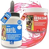 Huföl Pferde mit Pinsel 0,48L + Hufbalsam Pferde pink 0,5L Huffett Pferde I Hufpflege Hufe I gegen trockene Hufe & Strahlfäule Pferd Hufsalbe I Huf Öl mit Hufpinsel auftragen Hoof Care Hufwachstum