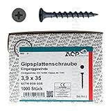 ACP Schnellbauschrauben Grobgewinde 3,9 x 35 mm - 1000 Stück, PH 2, Gipsplattenschraube Einganggewinde, phosphatiert