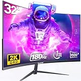 Gawfolk 32 Zoll Gaming Monitor Curved QHD180Hz, 165Hz PC Bildschirm, Rahmenloses 1500R Gebogenes Computer Bildschirm unterstützt VESA