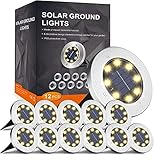 FLOWood Solar Bodenleuchte Solarleuchte für Garten 8 LEDS Solar Außenleuchte Wasserdicht Solar Gartenleuchte Edelstahl Kunststoff Solarlampe für außen Warmweiß 12 Stk [Energieklasse A]