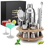 20-Teilig Cocktail Set mit Ständer | Vemingo Cocktail Shaker Set Cocktail Mix Set | 750ml Cocktailshaker Edelstahl Barkeeper Set | Geschenkset mit 360° Drehbarem Bambusständer