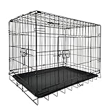 Hundekäfig Transportbox Drahtkäfig mit 2 Türen, Griff, Stahl Hundetransportkäfig Faltbar, Flach Falten Hundebox Tiertransportbox für zuhause & Auto, S 60x46x51cm, Schwarz