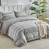 Tokokimo Bettwäsche-Set für Doppelbett, 4-teilig, graues Bettwäsche-Set mit Spannbetttuch, weiche Mikrofaser, Doppelbett-Bettwäsche-Set (1 x Bettbezug, 2 x Kissenbezüge, 1 x 40 cm tiefes Spannbetttuch
