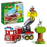 LEGO DUPLO Town Feuerwehrauto Spielzeug, Lernspielzeug für Kleinkinder ab 2 Jahren, Set mit Blaulicht und Martinshorn, Feuerwehrmann und Katze, für Mädchen und Jungen 10969