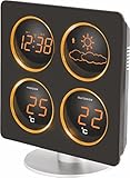 Technoline WS 6830 Wetterstation mit Wetterdendenz, Temperaturanzeigen, 2 Weckalarmen und Schlummerfunktion, LED-Anzeige, inklusive mit Außensender TX 96-TW004, warmes orange, Gehäuse schwarz