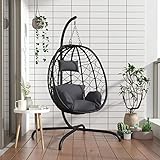 Somanki Hängesessel Ei mit Kissen, Garten Möbel, Hängesessel Outdoor, Jugendzimmer, Hängestuhl, Hanging Chair, Liebesschaukeln, Hängeschaukel Outdoor, Anthrazit Poly Rattan & Stahl