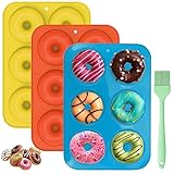 Donuts Backform,3 Stück Silikon Donut Formen,6 Hohlräume Donut Backform,Antihaftbeschichtet Bagel Backform mit einer Silikonölbürste,3 Farben Donut Mold Kuchenform für Kuchen Kekse Bagels Muffins