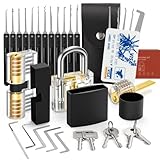 FAHEFANA 30-teiliges Lockpicking Set - [Anfänger Freundlich & 2022 Aufgerüstet] Dietrich-Set in Kreditkartengröße mit 3 Transparenten Schlösser, Anleitung zum Schlossöffnen für Anfänger und Profis