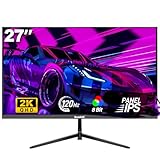 Gawfolk Gaming Monitor 27 Zoll QHD, 2K IPS PC Bildschirm 120Hz, 2560×1440P, FreeSync, HDMI, DisplayPort, VESA 75 * 75mm, Schwarz