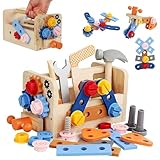 Aevorant Werkzeugkoffer Kinder Werkbank, Kinderwerkzeug Holzspielzeug Geschenk, Werkzeug Motorik Lernspiele, Holzspielzeug Spielzeug für 3 4 5 Jahre