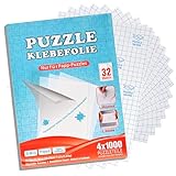 Faburo Puzzle Klebefolie, 32 Stück Super Puzzlekleber für 4x1000 Teile / 8x500 Teile, 20 x 29cm Klebefolie Transparent für Kinder und Erwachsene, Puzzle Kleber Transparent Folie für Aufhängen Puzzles