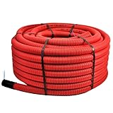 Unterirdisches Wellrohr M50 mm | Leerrohr Elektrorohr Erdwellrohr Rot | 5m 10m 25m 50m (25 Meter)
