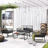 OC Orange-Casual 4 tlg Gartenmöbel Set, Rattan Terassenmöbel für Außenbereich, Rattan Sitzgruppe für 4 Personen, mit Beistelltisch und Kissen,2 Packet insgesamt, für Balkon, Garten, Hinterhof, Schwarz