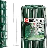 Gartenzaun Maschendraht 60 cm Höhe, Drahtzaun 2,2 mm Stärke, Drahtgitter Maschenweite 100 x 50 mm, Grün PVC-beschichteter, Verzinkter Stahl Gartengitter rolle 10m